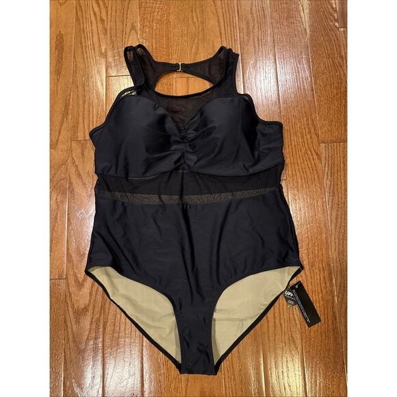 Paramour Other - Paramour Black Mesh Panel Underwire One Piece Swimsuit Plus Size 1X New UPF 50+